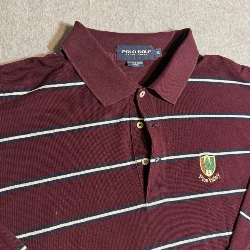 Polo Golf Ralph Lauren Shirt Mens Maroon XL Long Sleeve Rugby Golf Pine Valley